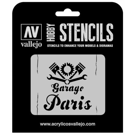 ST-LET001 Vallejo Stencils - Vintage Garage Sign